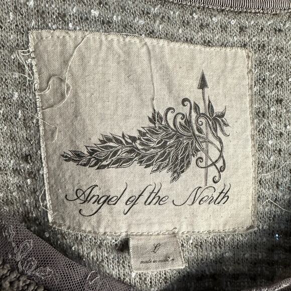 Anthropologie Angel of The North Taupe Mixed Lace Sweater Knit Large Metallic - Picture 2 of 7